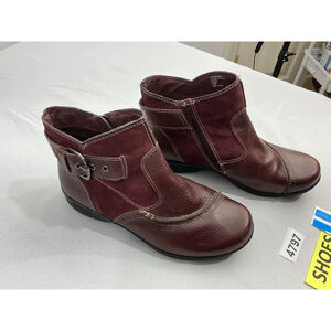 Womans Earth Origins By Earth Ankle Boots 7.5 W Burgandy Pull On Side Zip Accent